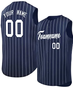 Custom Navy White-Navy Sleeveless Stripe Fashion Baseball Jersey