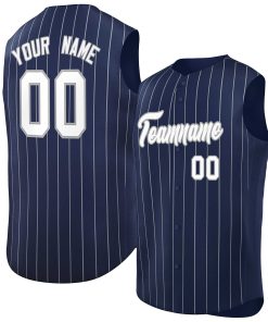 Custom Navy White-Gray Sleeveless Stripe Fashion Baseball Jersey