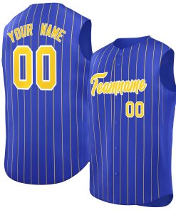 Custom Royal Gold-White Sleeveless Stripe Fashion Baseball Jersey