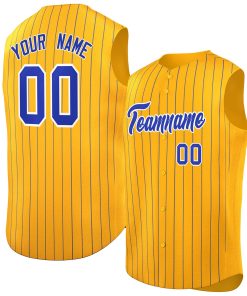 Custom Gold Royal-White Sleeveless Stripe Fashion Baseball Jersey