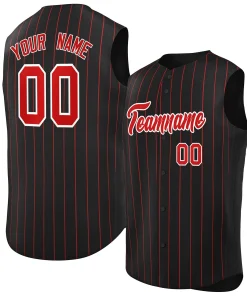 Custom Black Red-White Sleeveless Stripe Fashion Baseball Jersey