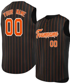 Custom Black Orange-White Sleeveless Stripe Fashion Baseball Jersey