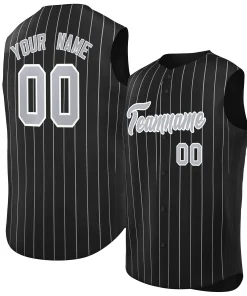 Custom Black Gray-White Sleeveless Stripe Fashion Baseball Jersey