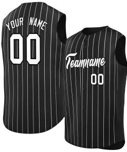 Custom Black White-Black Sleeveless Stripe Fashion Baseball Jersey