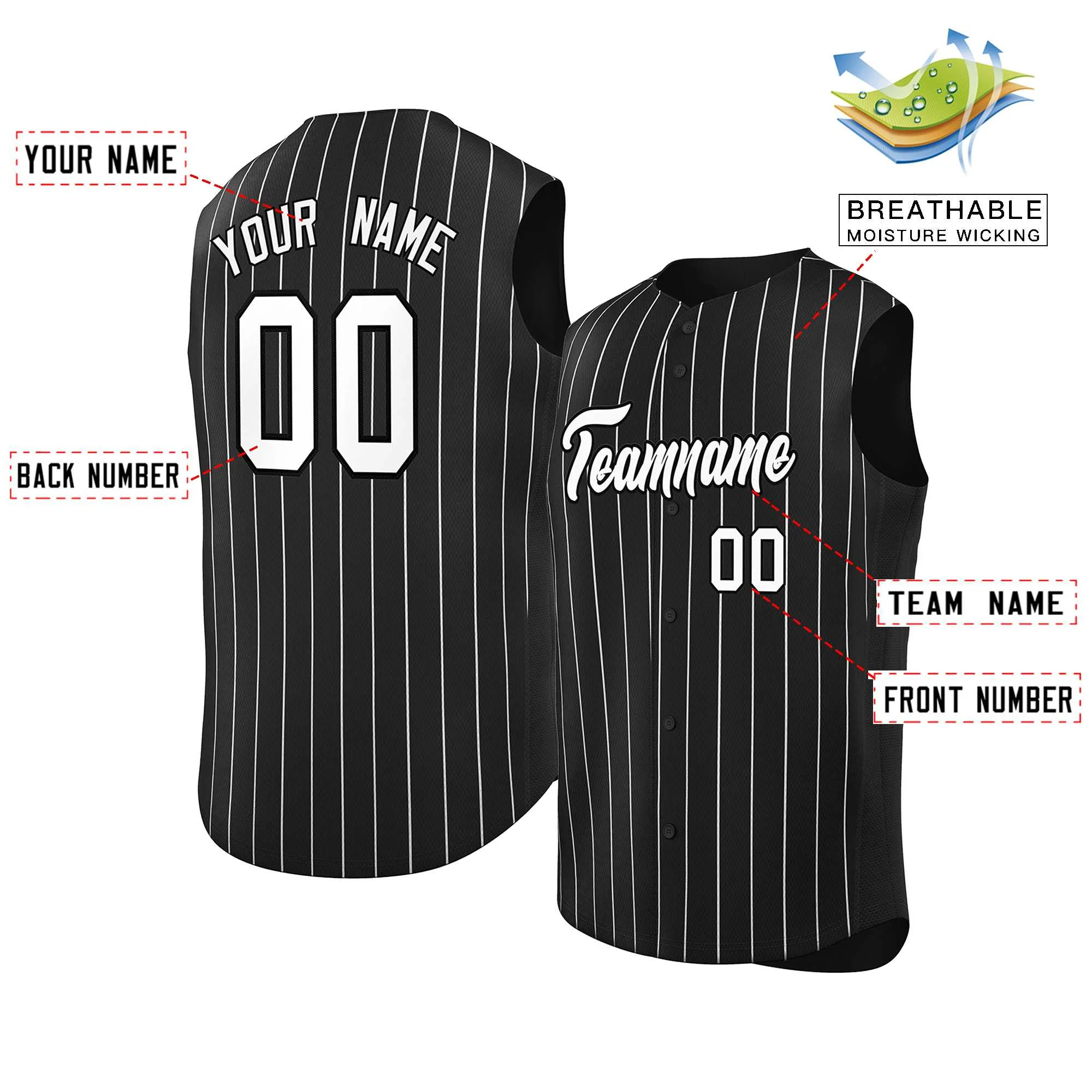 Custom Black White-Black Sleeveless Stripe Fashion Baseball Jersey - Image 2