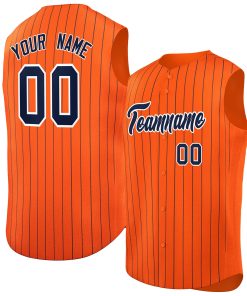 Custom Orange Navy-White Sleeveless Stripe Fashion Baseball Jersey