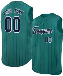 Custom Aqua Navy-White Sleeveless Stripe Fashion Baseball Jersey