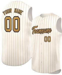 Custom Cream Old Gold-Black Sleeveless Stripe Fashion Baseball Jersey