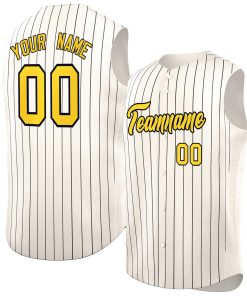 Custom Cream Gold-Black Sleeveless Stripe Fashion Baseball Jersey