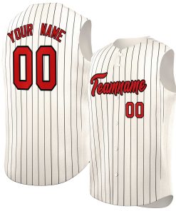 Custom Cream Red-Black Sleeveless Stripe Fashion Baseball Jersey