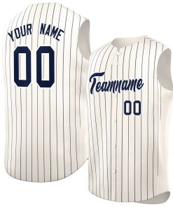 Custom Cream Navy-White Sleeveless Stripe Fashion Baseball Jersey