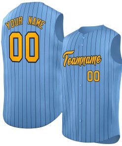 Custom Light Blue Yellow-Navy Sleeveless Stripe Fashion Baseball Jersey