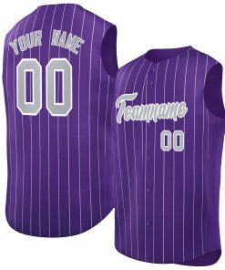Custom Purple Gray-White Sleeveless Stripe Fashion Baseball Jersey