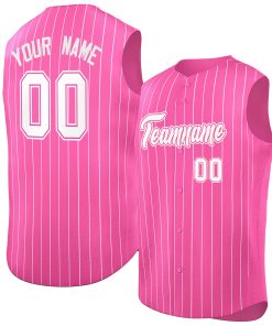 Custom Pink White-Pink Sleeveless Stripe Fashion Baseball Jersey