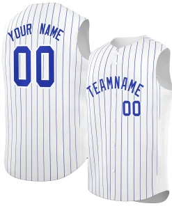 Custom White Royal-White Sleeveless Stripe Fashion Baseball Jersey