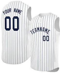 Custom White Navy-White Sleeveless Stripe Fashion Baseball Jersey