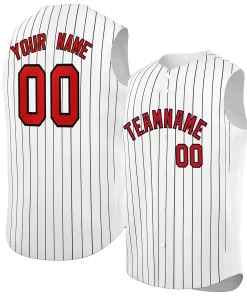 Custom White Red-Black Sleeveless Stripe Fashion Baseball Jersey