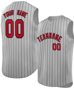 Custom Gray Red-Black Sleeveless Stripe Fashion Baseball Jersey