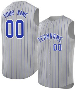 Custom Gray Royal-White Sleeveless Stripe Fashion Baseball Jersey