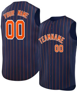 Custom Navy Orange-White Sleeveless Stripe Fashion Baseball Jersey