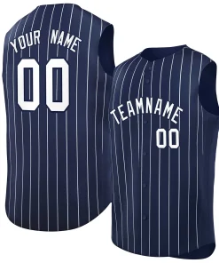 Custom Navy White-Navy Sleeveless Stripe Fashion Baseball Jersey