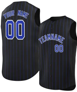 Custom Black Royal-White Sleeveless Stripe Fashion Baseball Jersey