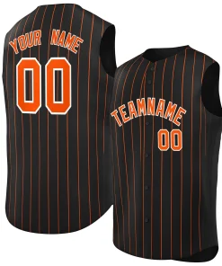 Custom Black Orange-White Sleeveless Stripe Fashion Baseball Jersey