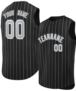 Custom Black Gray-White Sleeveless Stripe Fashion Baseball Jersey