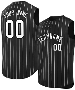 Custom Black White-Black Sleeveless Stripe Fashion Baseball Jersey