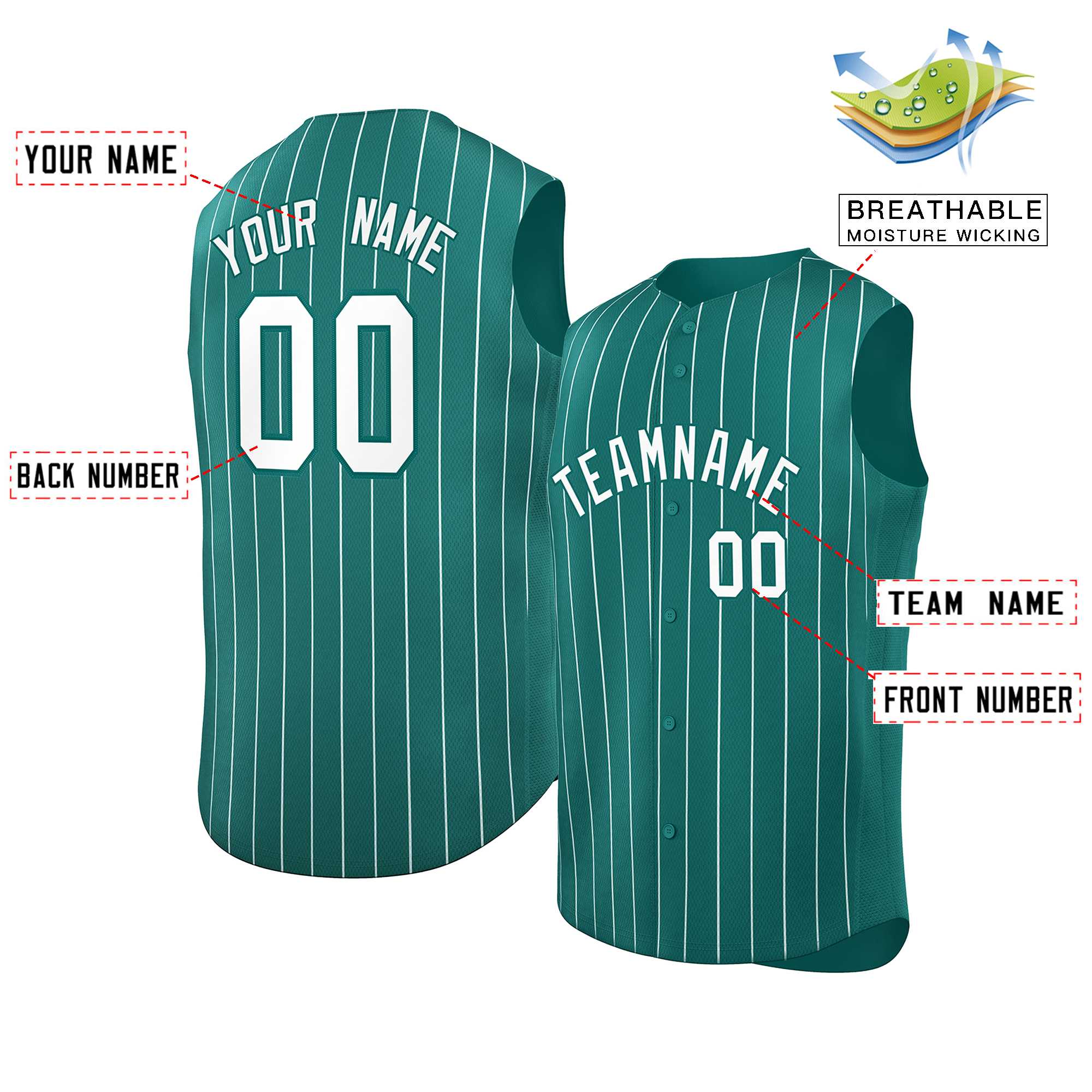 Custom Aqua White-Aqua Sleeveless Stripe Fashion Baseball Jersey - Image 2