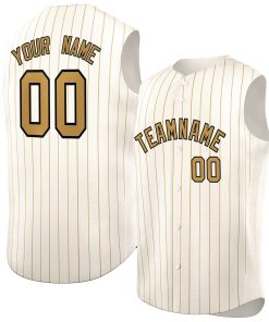 Custom Cream Old Gold-Black Sleeveless Stripe Fashion Baseball Jersey