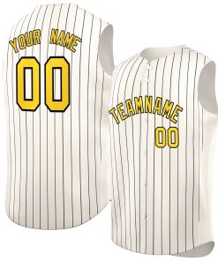 Custom Cream Gold-Black Sleeveless Stripe Fashion Baseball Jersey