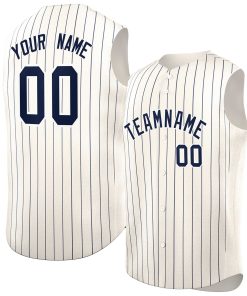 Custom Cream Navy-White Sleeveless Stripe Fashion Baseball Jersey