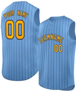 Custom Light Blue Yellow-Navy Sleeveless Stripe Fashion Baseball Jersey