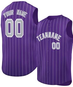 Custom Purple Gray-White Sleeveless Stripe Fashion Baseball Jersey