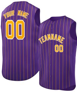 Custom Purple Yellow-White Sleeveless Stripe Fashion Baseball Jersey