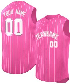 Custom Pink White Stripe Fashion Authentic Sleeveless Baseball Jersey