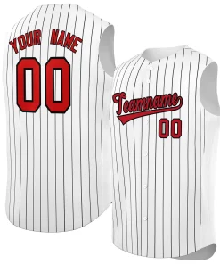 Custom White Red-Black Sleeveless Stripe Fashion Baseball Jersey