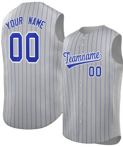 Custom Gray Royal-White Sleeveless Stripe Fashion Baseball Jersey