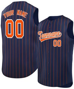 Custom Navy Orange-White Sleeveless Stripe Fashion Baseball Jersey