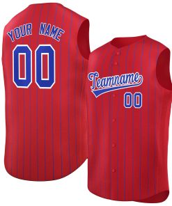 Custom Red Royal-White Sleeveless Stripe Fashion Baseball Jersey