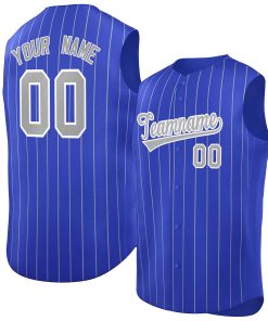 Custom Royal Gray-White Sleeveless Stripe Fashion Baseball Jersey