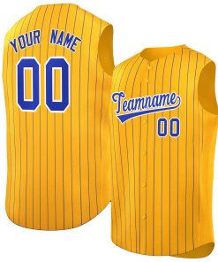 Custom Gold Royal-White Sleeveless Stripe Fashion Baseball Jersey