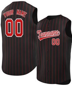 Custom Black Red-White Sleeveless Stripe Fashion Baseball Jersey