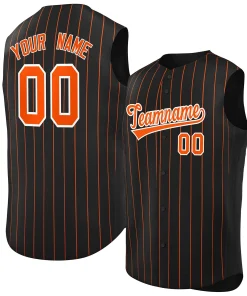 Custom Black Orange-White Sleeveless Stripe Fashion Baseball Jersey