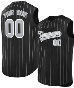 Custom Black Gray-White Sleeveless Stripe Fashion Baseball Jersey