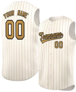 Custom Cream Old Gold-Black Sleeveless Stripe Fashion Baseball Jersey