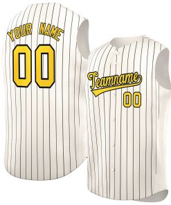Custom Cream Gold-Black Sleeveless Stripe Fashion Baseball Jersey