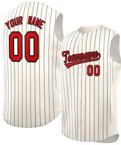 Custom Cream Red-Black Sleeveless Stripe Fashion Baseball Jersey