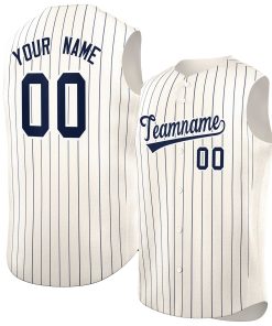 Custom Cream Navy-White Sleeveless Stripe Fashion Baseball Jersey